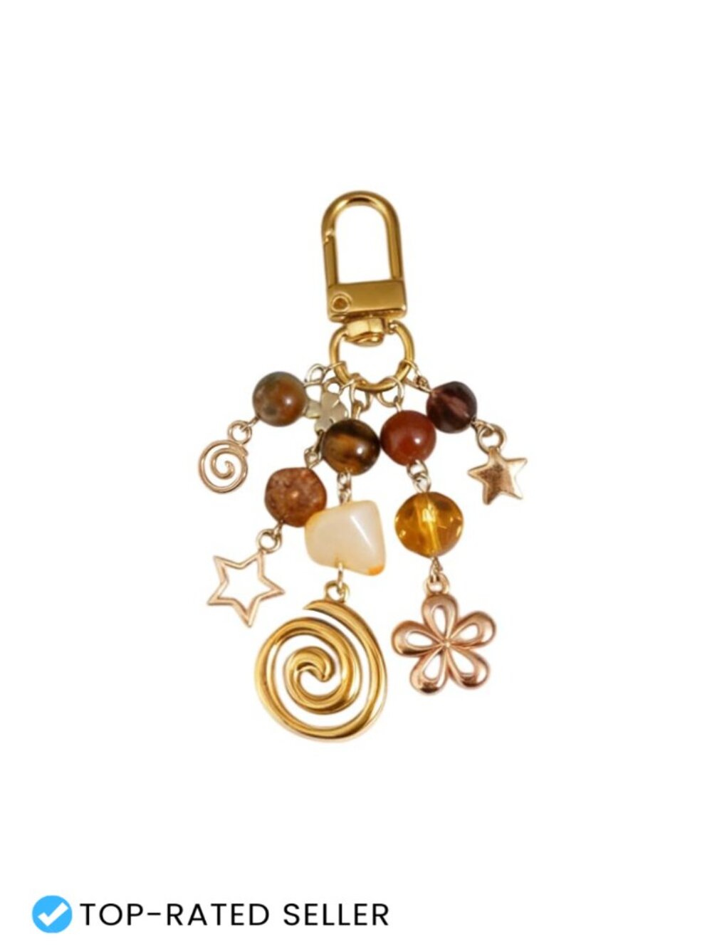 Boho Beaded Keychain Bag Charm Glass Natural Stone Crystal Purse Accessory